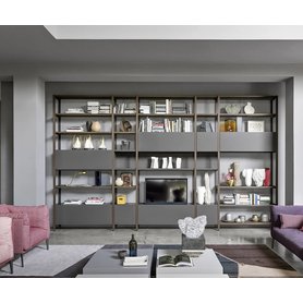 Design Metallregal Pontile Standregal Regalsystem Novamobili Deckenverspannung Wohnzimmer Küche Flur Weiß Schwarz Grau Grün Matt lackiert