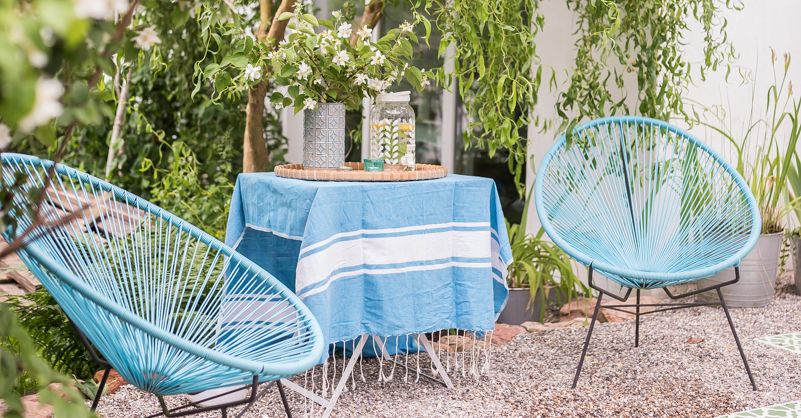 Blau | Nr. 404409 tectake 800988 2er Set Acapulco Garten Stuhl Lounge Sessel für Garten Balkon und Terrasse Indoor und Outdoor Relaxsessel im Retro Design 