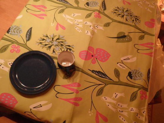 Unser neuer bunter Stoff für eine Tischdecke Unser neuer bunter Stoff für eine Tischdecke