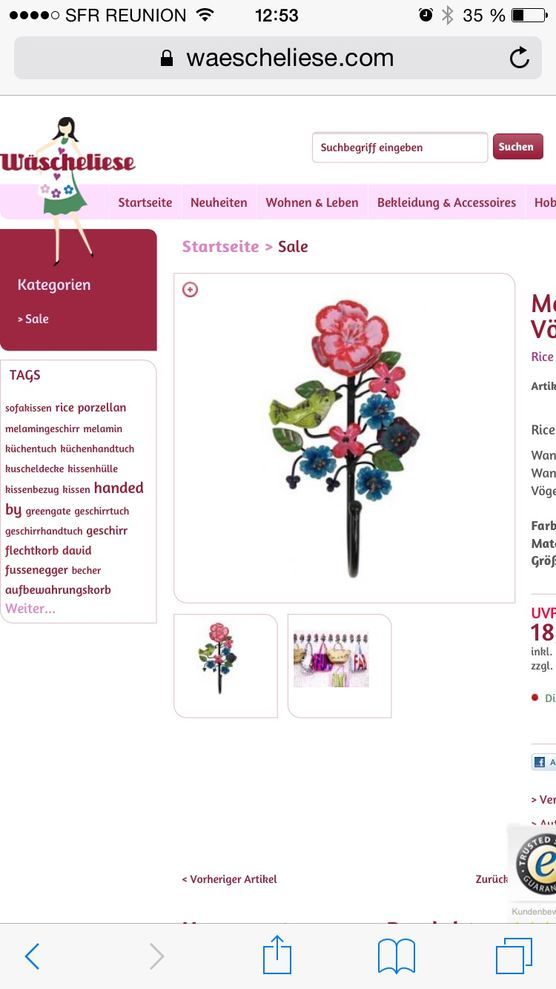 Wandhaken Rice Blume Vogel Metall Wandhaken Rice Blume Vogel Metall