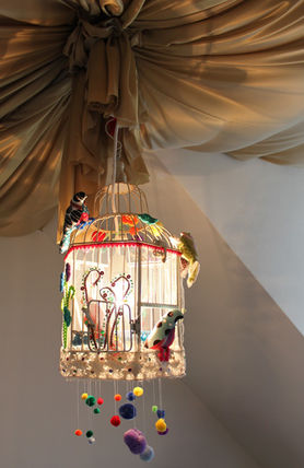 selbstgebastelte vogelkäfiglampe