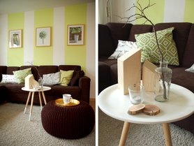 Tisch, Pouf und Holzhäuschen...