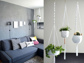 Betonwand trifft moderne DIY Blumenampeln