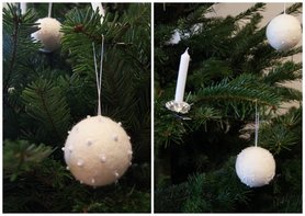 Gefilzte Weihnachtskugeln in Weiß
