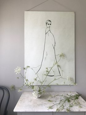 Illustration in Küche mit Sommerblumen 