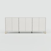Sideboard Hellgrau, Goldfüße - Designer-Sideboard: Türen in Hellgrau - Hochwertige Materialien - 226 x 91 x 34 cm, Individuell konfigurierbar