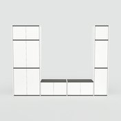 Wohnwand Weiß - Individuelle Designer-Regalwand: Türen in Weiß - Hochwertige Materialien - 264 x 194 x 34 cm, Konfigurator