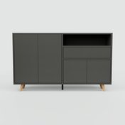Sideboard Graphitgrau - Sideboard: Schubladen in Graphitgrau & Türen in Graphitgrau - Hochwertige Materialien - 151 x 91 x 34 cm, konfigurierbar
